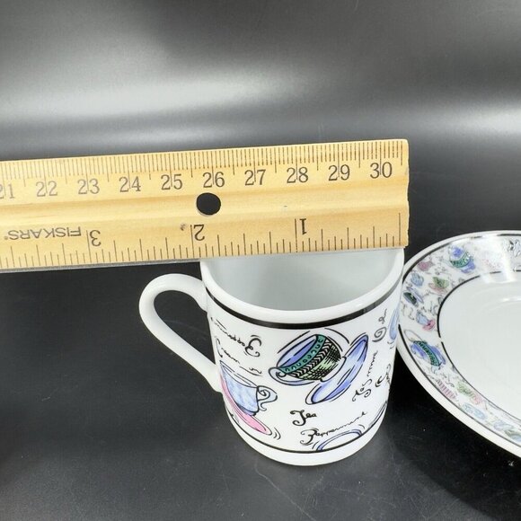 Vintage CHEKOSLOVAKIAN Fine Porcelain Motif Teacup And Saucer Czechoslovakia Set - Picture 6 of 16